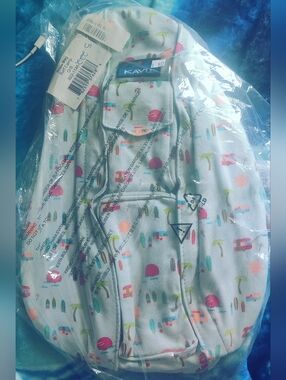 Kavu Surf Camp Print Rope Bag with Pink & Teal Accents
